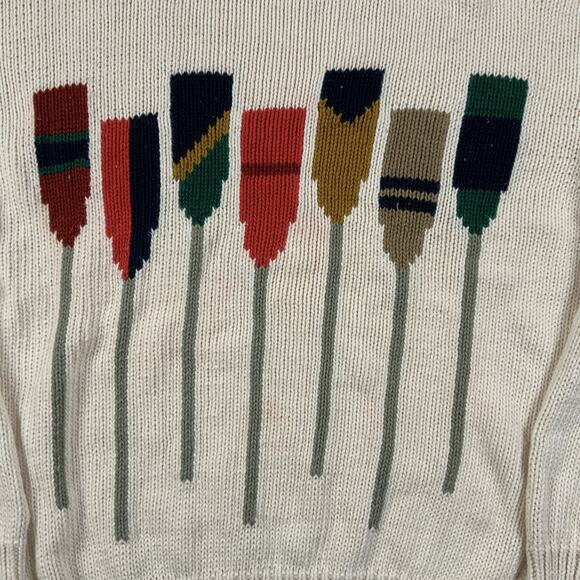 Vintage New River Sweater Mens Large Beige Paddles Knit Ivy Preppy J. Riggins - Picture 2 of 10